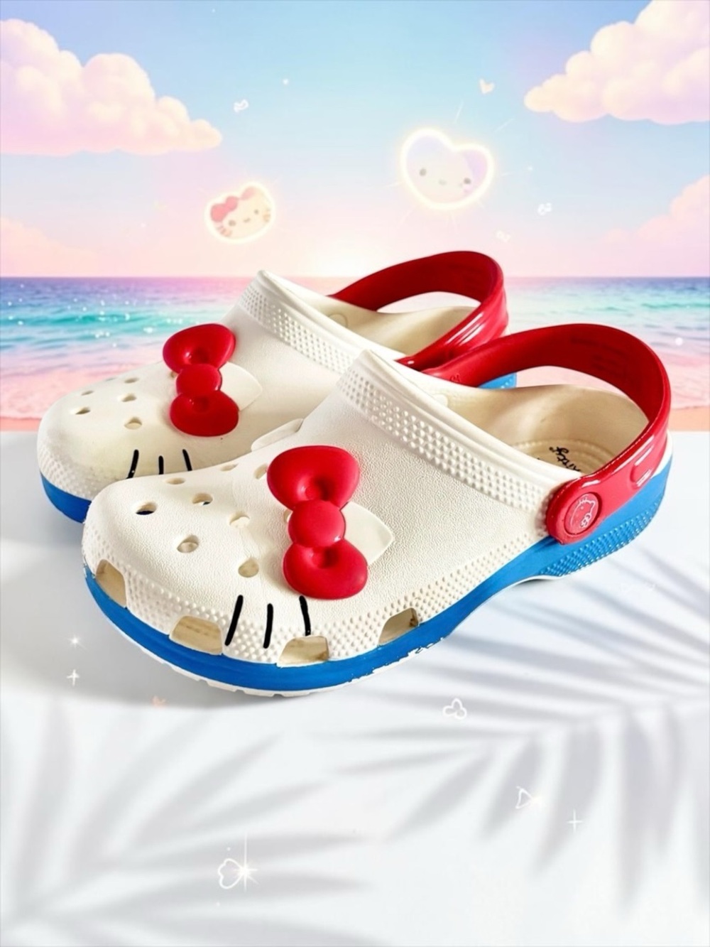 Crocs x Sanrio Hello Kitty Clogs Cream & Red Kids/Youth J2 GUC